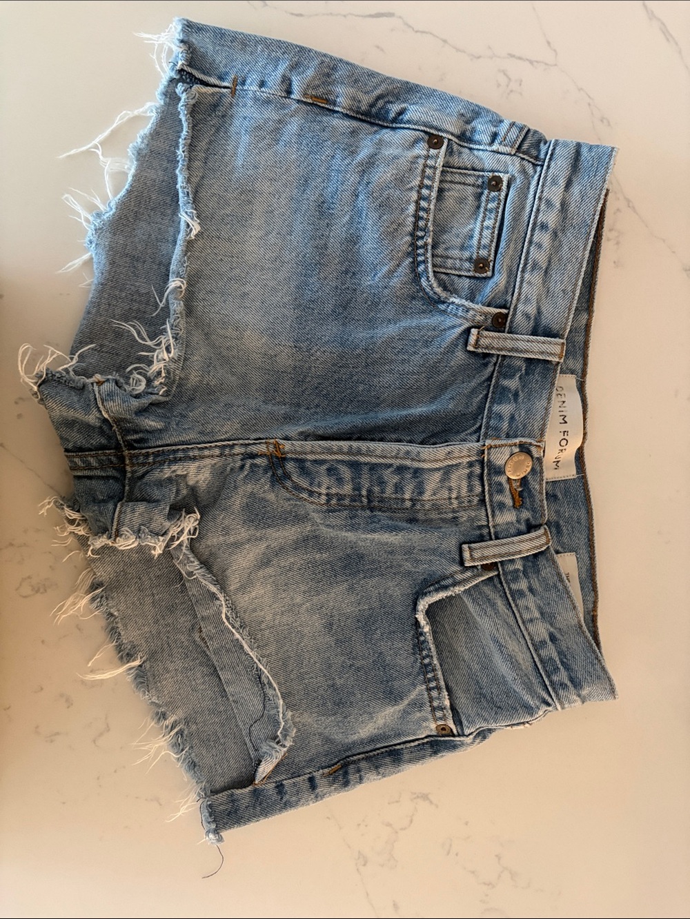 Denim Forum Light Blue Frayed Hem Jean Shorts